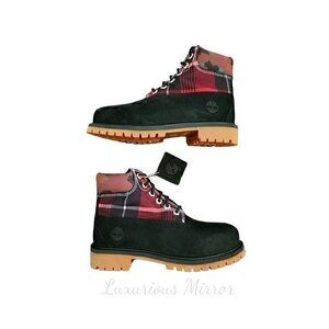 Timberland Boys Heritage Boots Boot Black Red Plaid Leather Waterproof 3 New